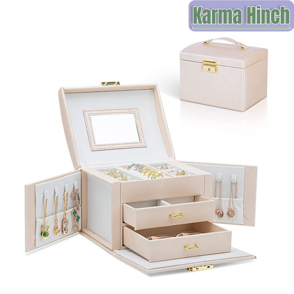 KarmaHinch Jewellery Boxes For Women,3Tier Leather Jewellery Travel